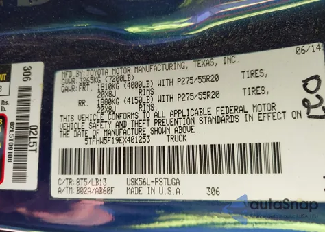 2014 Toyota Tundra Limited 5.7L V8 из США, поврежденный, VIN 5TFHW5F19EX401253